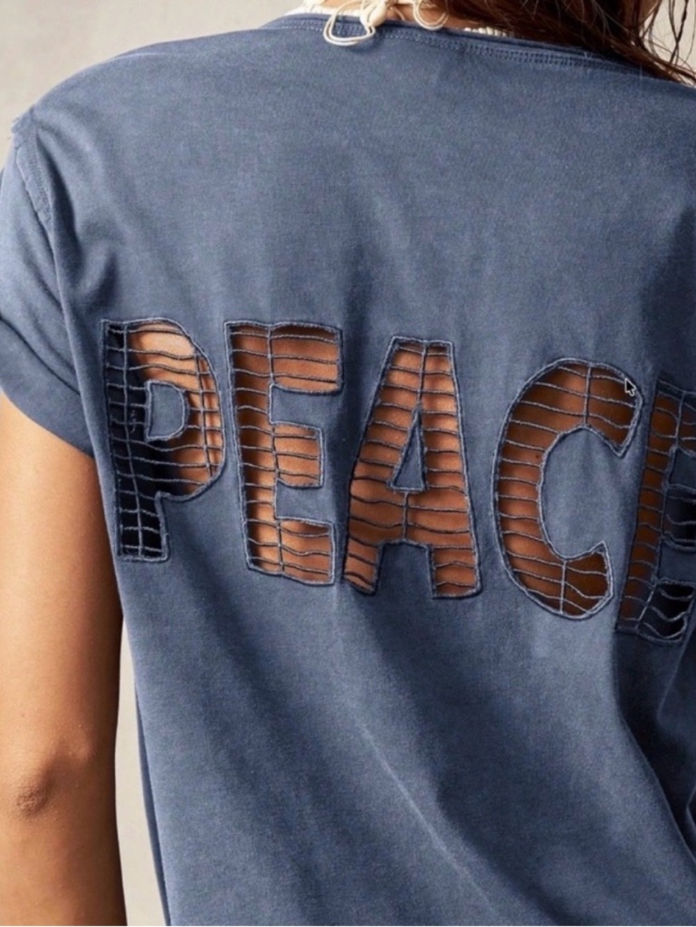 Women's Distressed Cutout Back Tee in Slate Blue